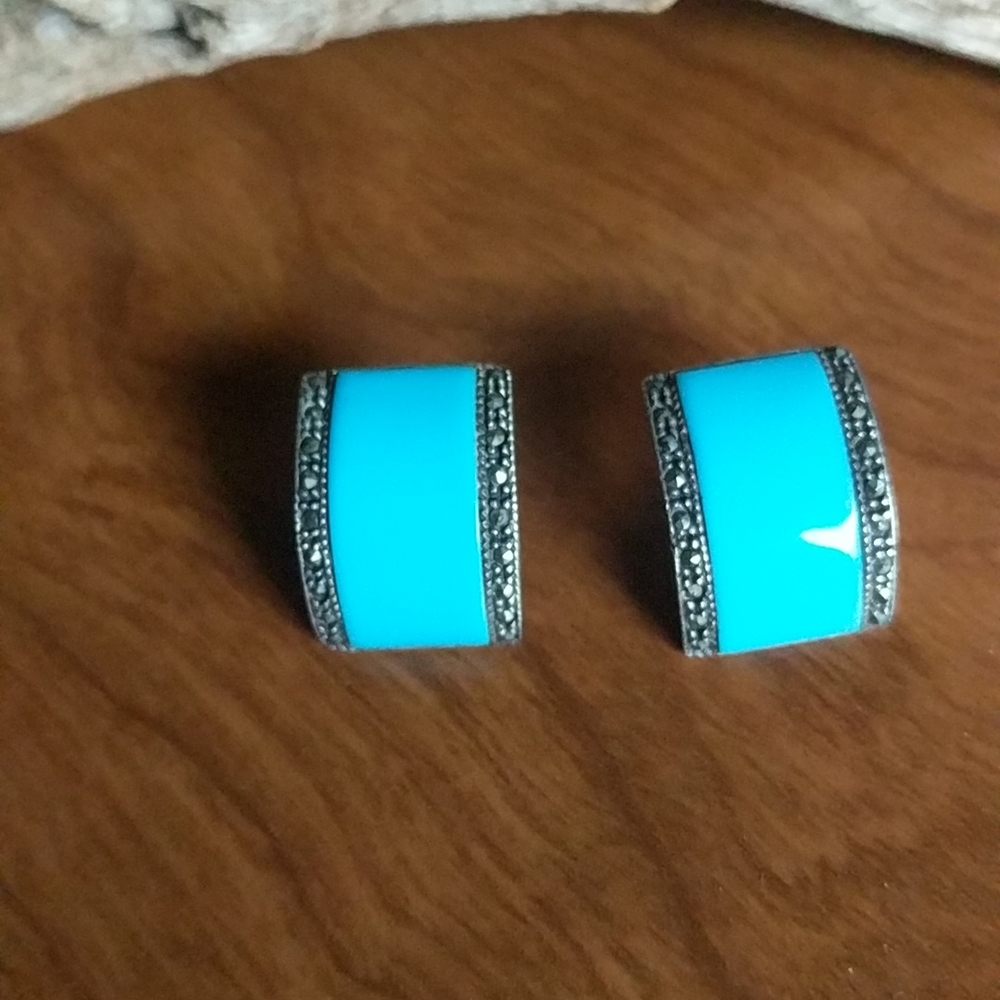 SS Earrings w Marcasites & Turquoise